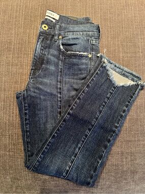 Pistola Front Seam Dark Indigo Frayed Hem Ankle Jeans